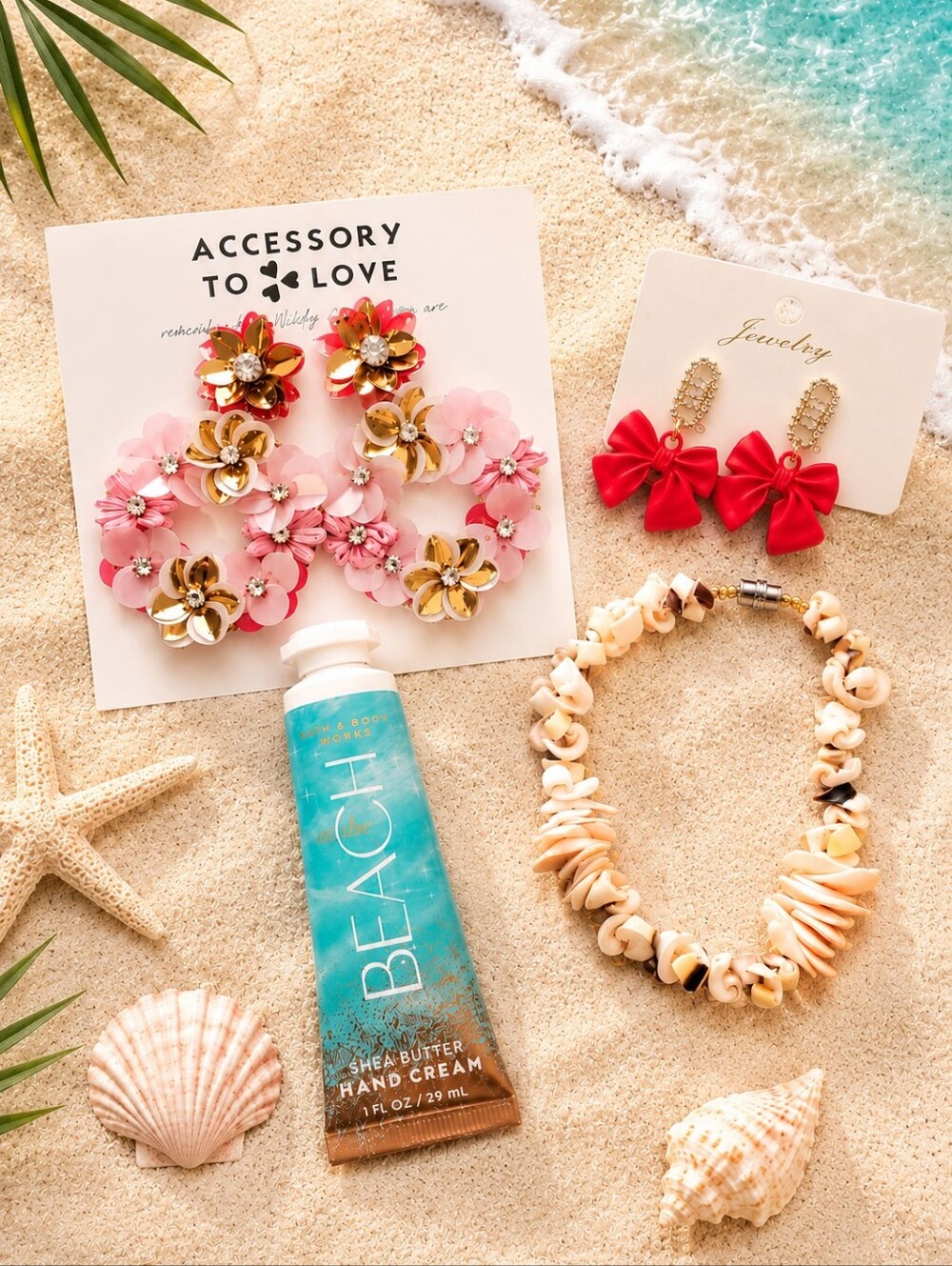 🏖️ 4 Pc Beach Vibes Bundle | NWT Earrings, Shell Bracelet & BBW Cream